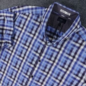 Good Man Brand Button Up Shirt Men's Large Plaid Short Sleeve Casual Blue